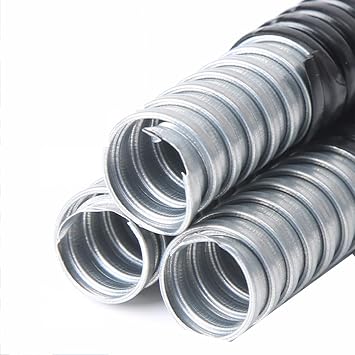 Metal Flexible Conduit PVC 25mm Coated Steel Hose Electrical Wire Protection Flexible Metal Tubing Waterproof for Outdoor Indoor DIY Wiring 10m,25mm Black 50m