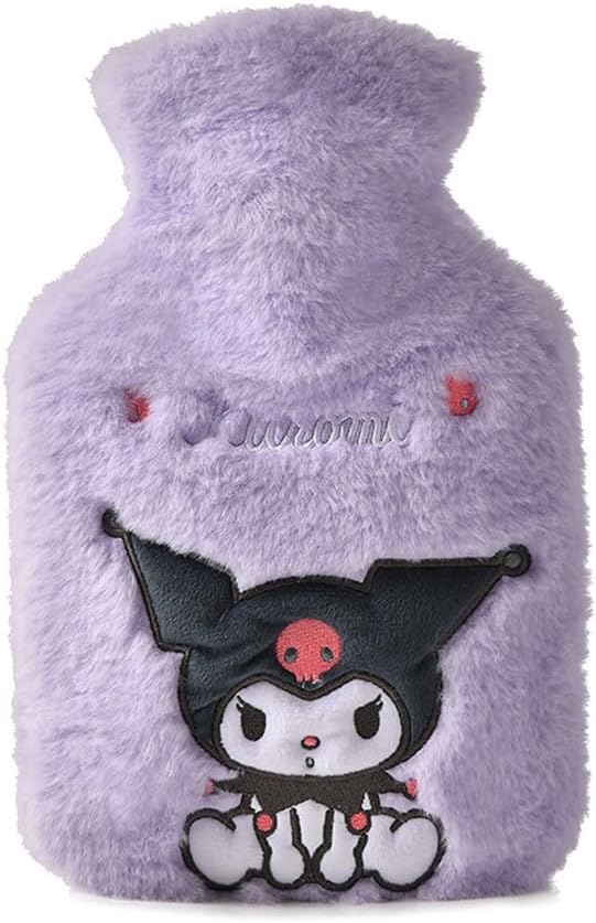 Roffatide Cute Purple Rabbit Hot Water Bottle with Plush Cover, 1L Rubber Hot Water Bag for Hot and Cold Compress, Hand Feet Warmer, Pain Relief