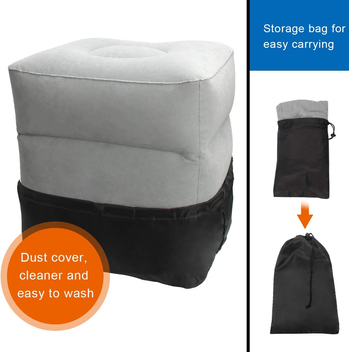 Travel Foot Rest Pillow, AHIER Inflatable Travel Leg Rest Pillow Bed for Foot Rest on Airplanes, Cars, Trains, Office, and Kids to Sleep on Long Flights (Grey) - Image 7