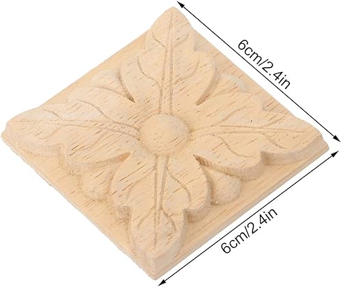 Miniatura 3 de Hilitand 4 calcomanías de madera tallada en madera para tallar cuadrados, sin pintar, para decoración de muebles de gabinete de puerta (párrafo uno)