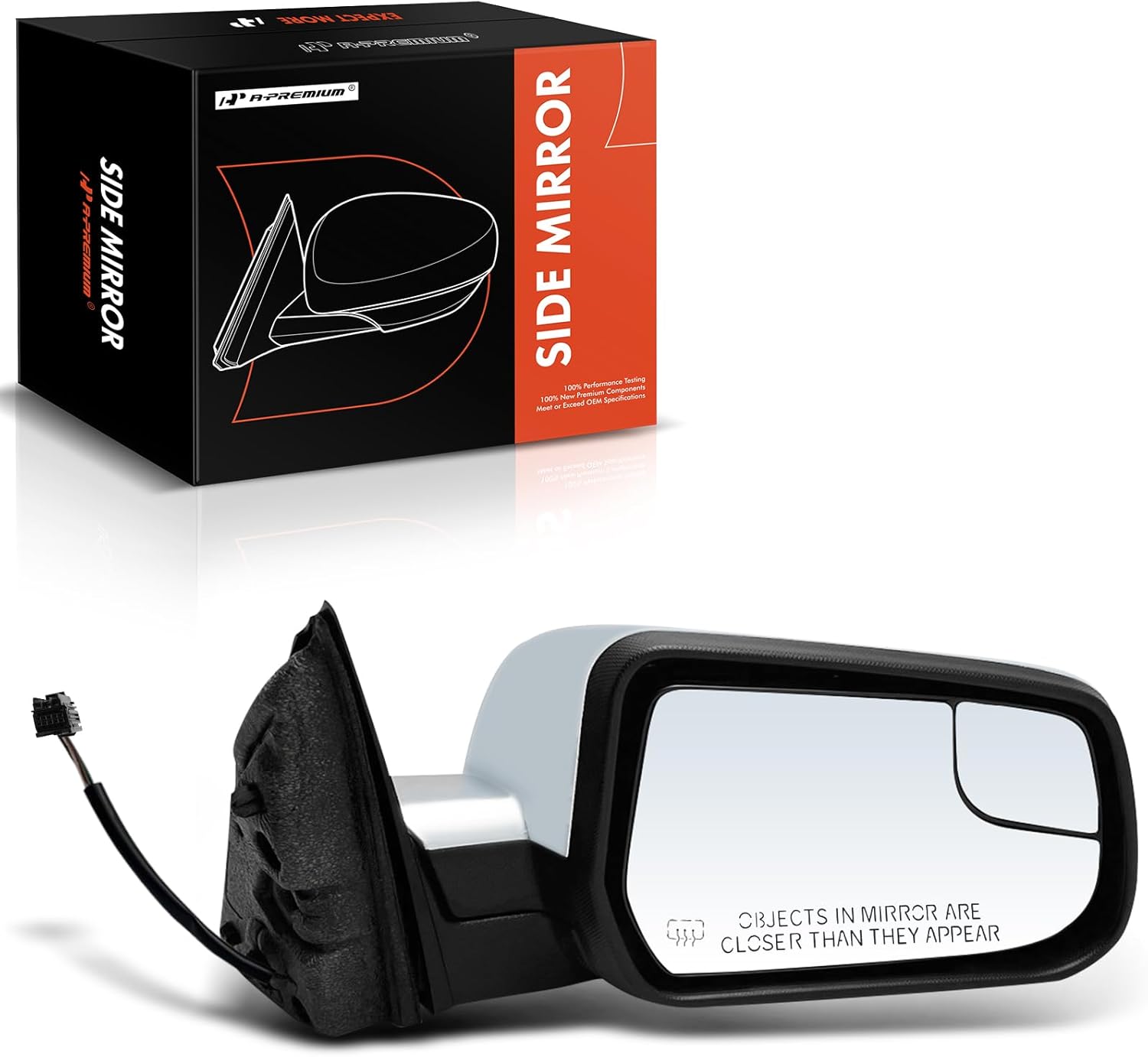 A-Premium Passenger Side Power Door Mirror - Compatible with Chevrolet Equinox & GMC Terrain, 2010-2014 - Heated Manual Folding Chrome Outside Rear View Mirror w/Blind Spot Detection