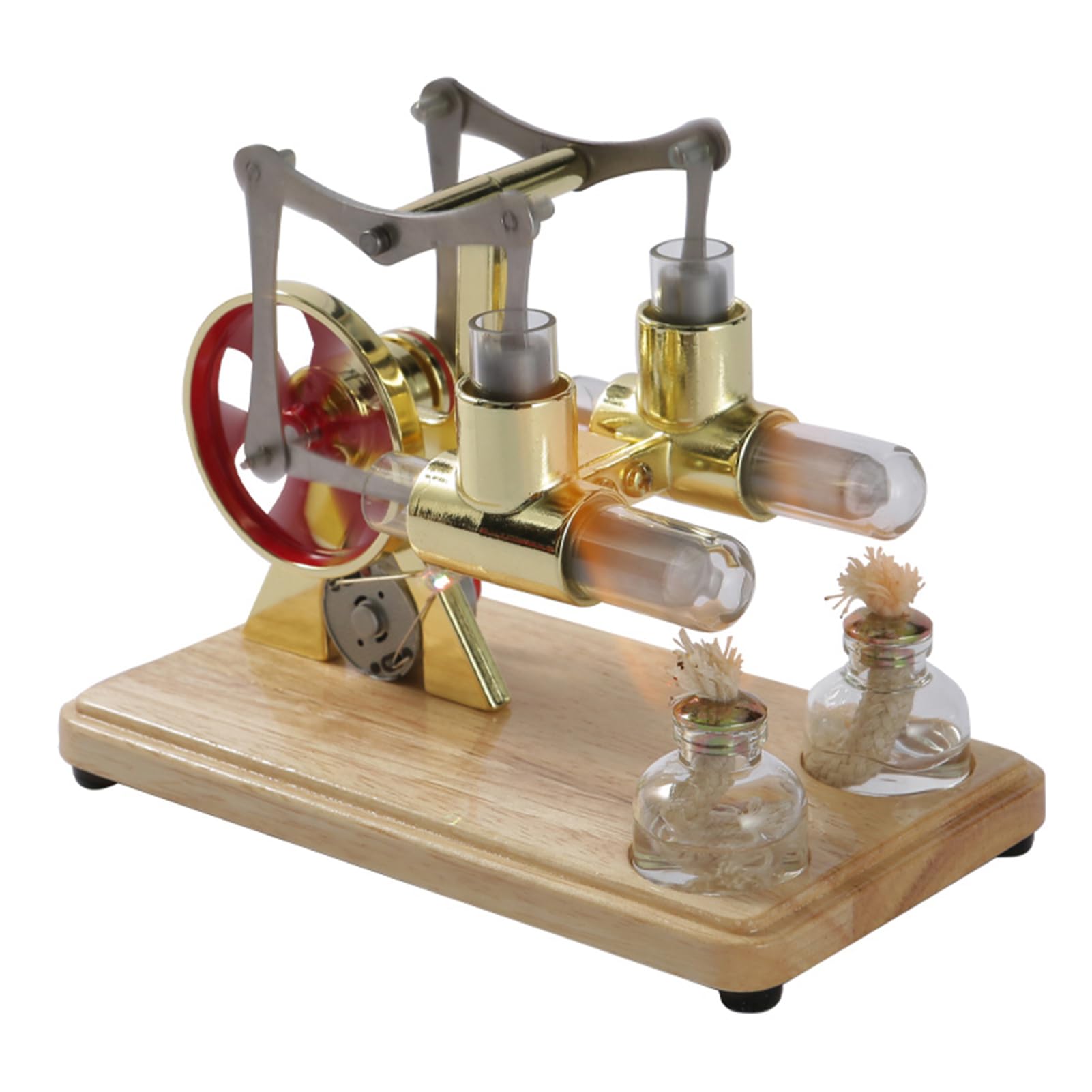 SEAFRONT Kit Motore Stirling Generatore in Lega di Zinco e Acciaio Inossidabile Modello da 3 a 5 V Strumento per Esperimenti di Fisica a Doppio Cilindro con LED per Studenti Insegnanti Laboratorio