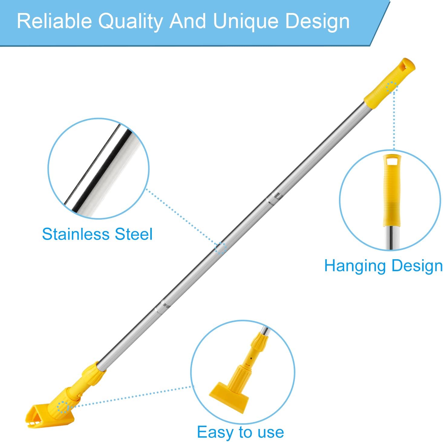 Luvenia Commercial Iron Mop Handle - Professional Mopping Tube 62-inch Adjustable for Industrial & Household Floor Cleaning - Heavy Duty Stick & Mop Head Replacement Holder (Yellow) : Health & Household