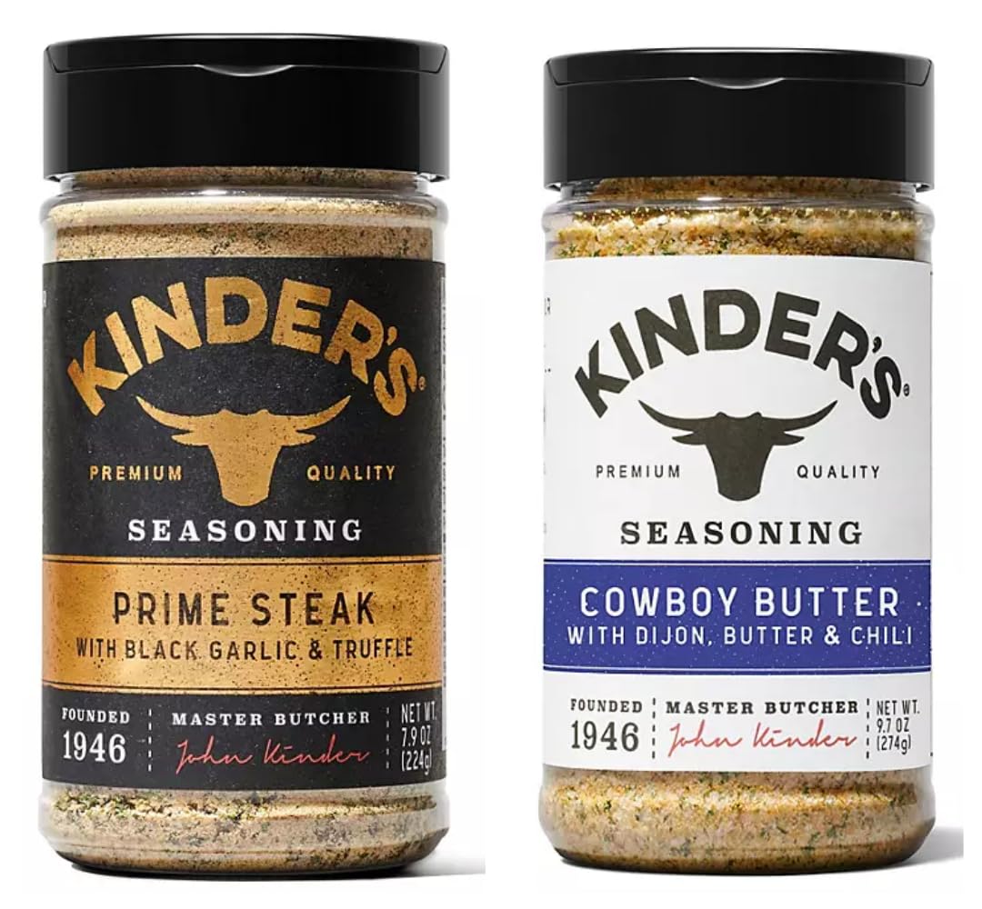 Knders Prime Steak Seasoning with Black Garlic & Truffle (7.9 oz) & Cowboy Butter Seasoning with Dijon, Butter & Chili (9.7 oz) Variety Pack