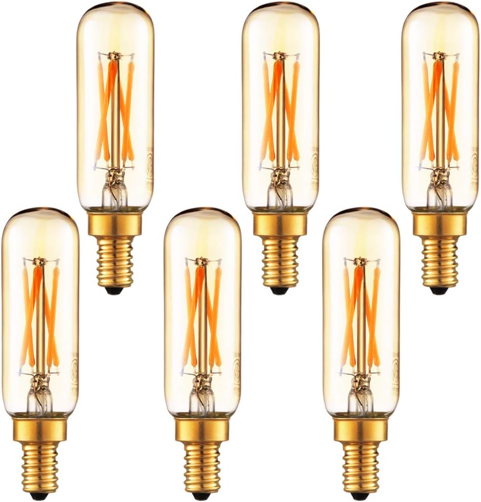 LiteHistory Deep Dimmable 4W T6/T8/T25 led filament bulbs,Edison vintage led tubular,ETL,E12 Candelabra light bulb,250lm,40W equivalent,Ultra warm white 2200K,Amber glow,6-Pack