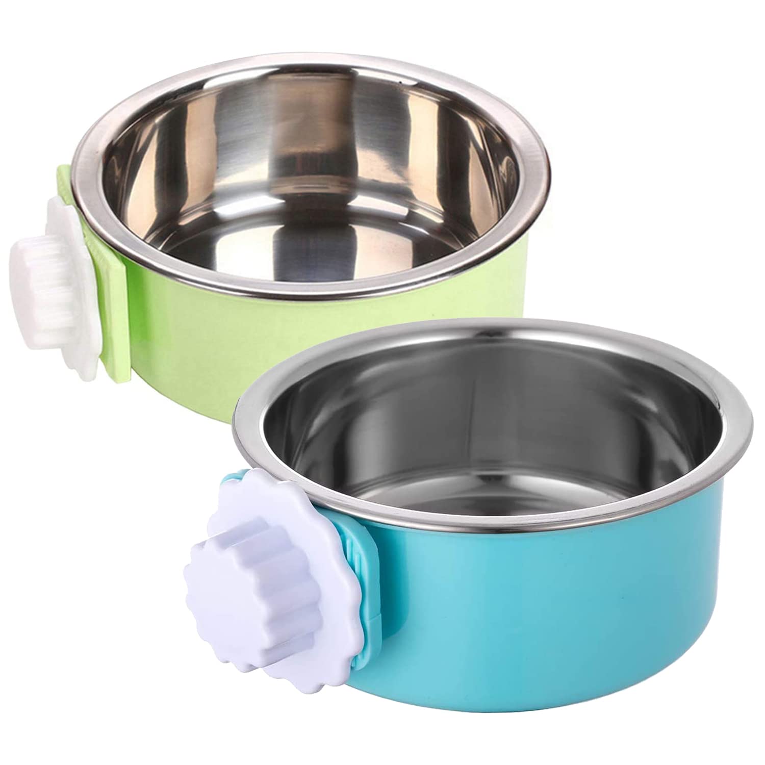 Dog Crate Bowl, Hanging Stainless Steel Removable Pet Crate Water & Food Bowls, Pet Cage Feeder Container Coop Cup for Cat Puppy Birds Rats Guinea Pigs Rabbit Hamster (2PCS)