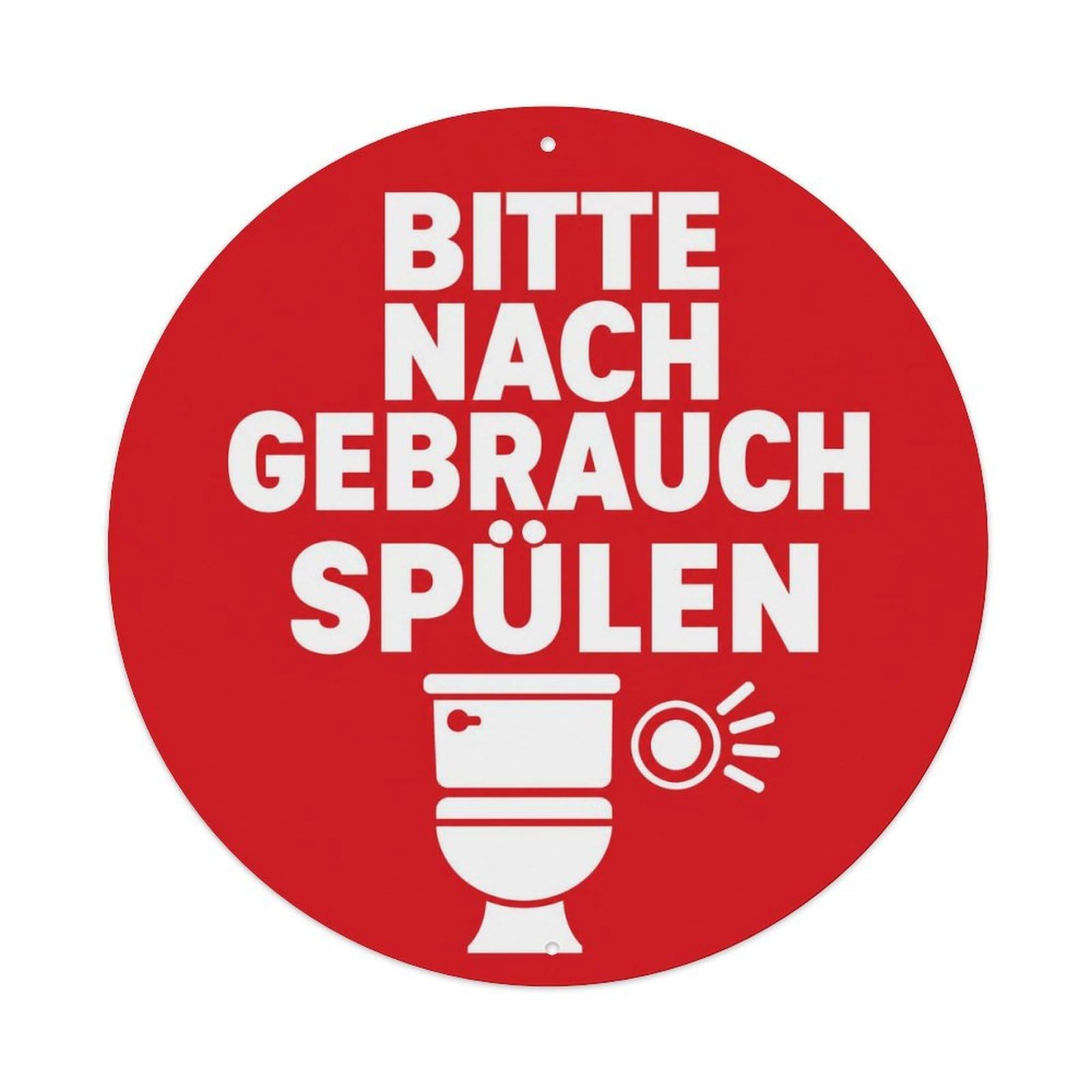 German Flush After Use Restroom Notice Red Toilet Icon Metal Tin Sign