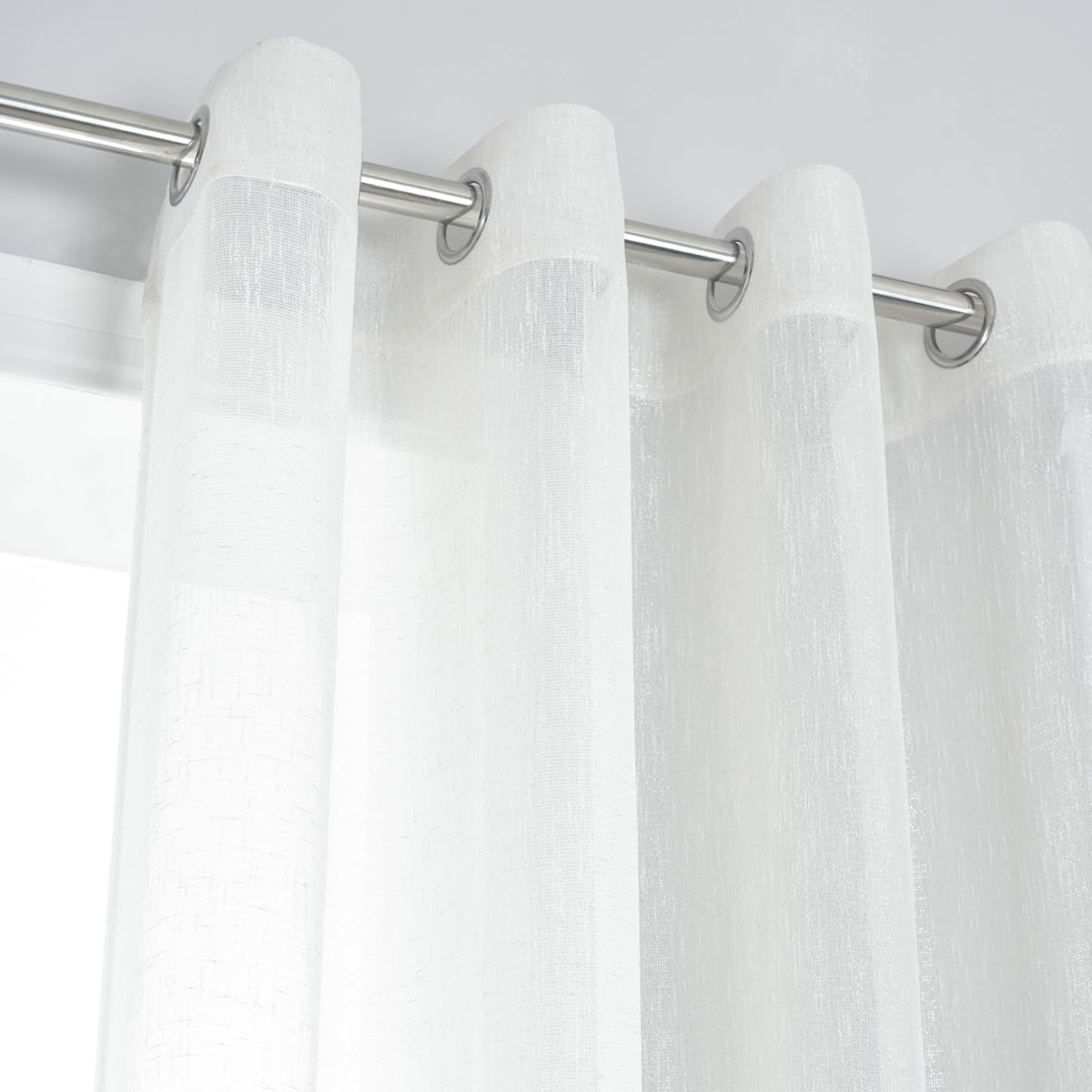 Kotile Cream Shimmer Linen Curtains 63 Inch Length, Grommet Sparkle Sheer Curtains for Bedroom, Privacy Glitter Linen Sheer Curtains 2 Panels Set, 52 x 63 Inch, Silver Cream/Ivory