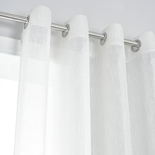 Miniatura 10 de Kotile Cortinas blancas y plateadas de 63 pulgadas de largo, cortinas transparentes con ojales para dormitorio, cortinas de lino transparente