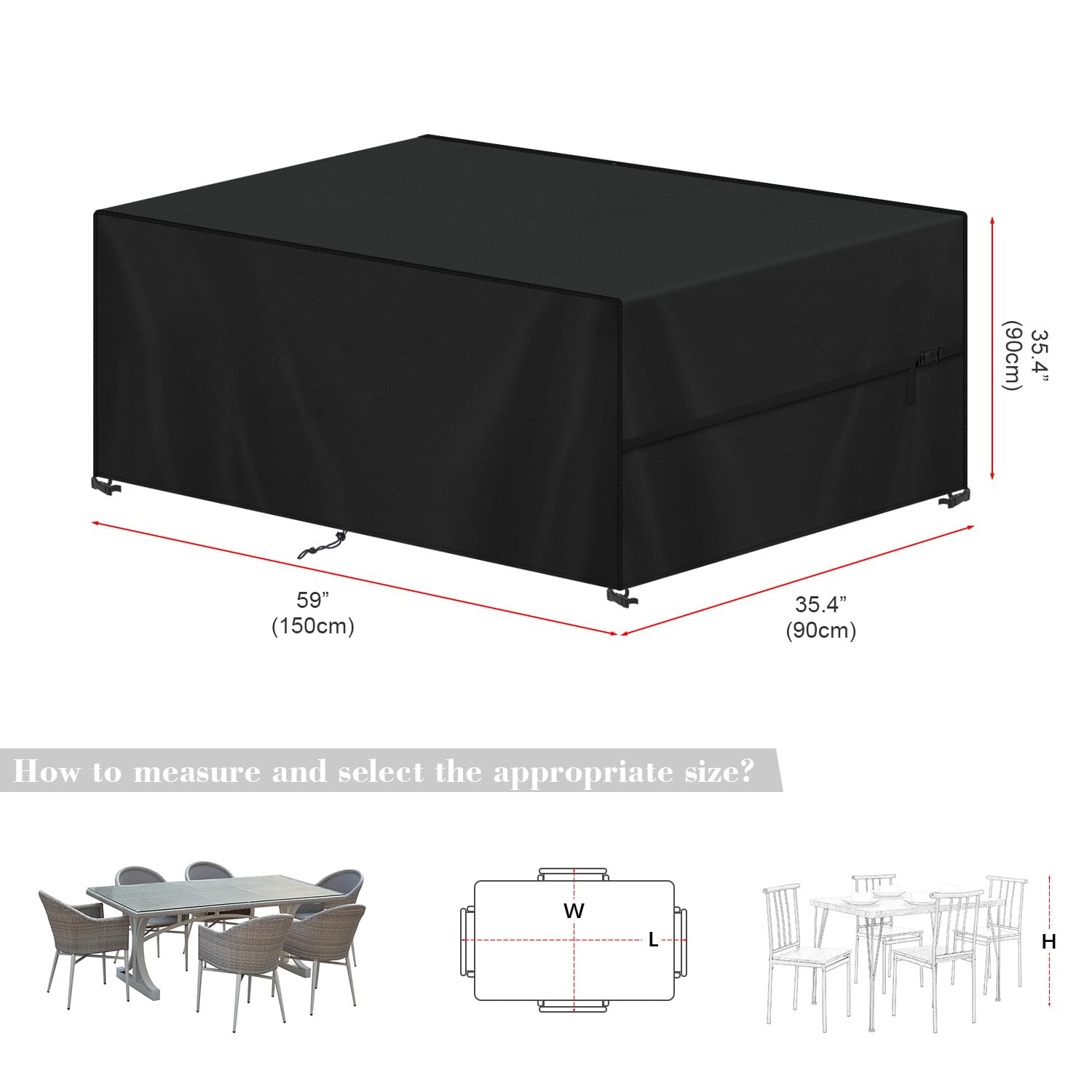 SIMPHAUS Garden Furniture Covers Waterproof 150x90x90cm,Rectangular Outdoor Furniture Covers for Outside Garden Furniture,Outdoor Table Cover with Straps Anti-UV 420D Heavy Duty Oxford Fabric - Image 3