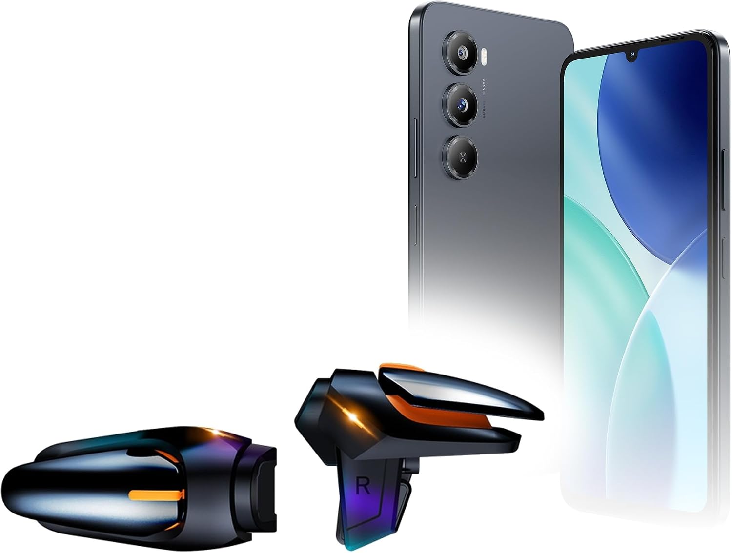 BoxWave Gaming Gear Compatible with itel A100 - Touchscreen QuickTrigger Auto, Trigger Buttons Autofire Gaming Mobile FPS - Jet Black
