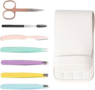 WUBAYI Eyebrow Tweezers Women 7Pcs, Professional Eyebrow Tweezers Kit, Precision Tweezers Set for Eyebrow/Ingrown Hairs/Splinter/Facial Hair Removal, Stainless Steel Women Tweezers