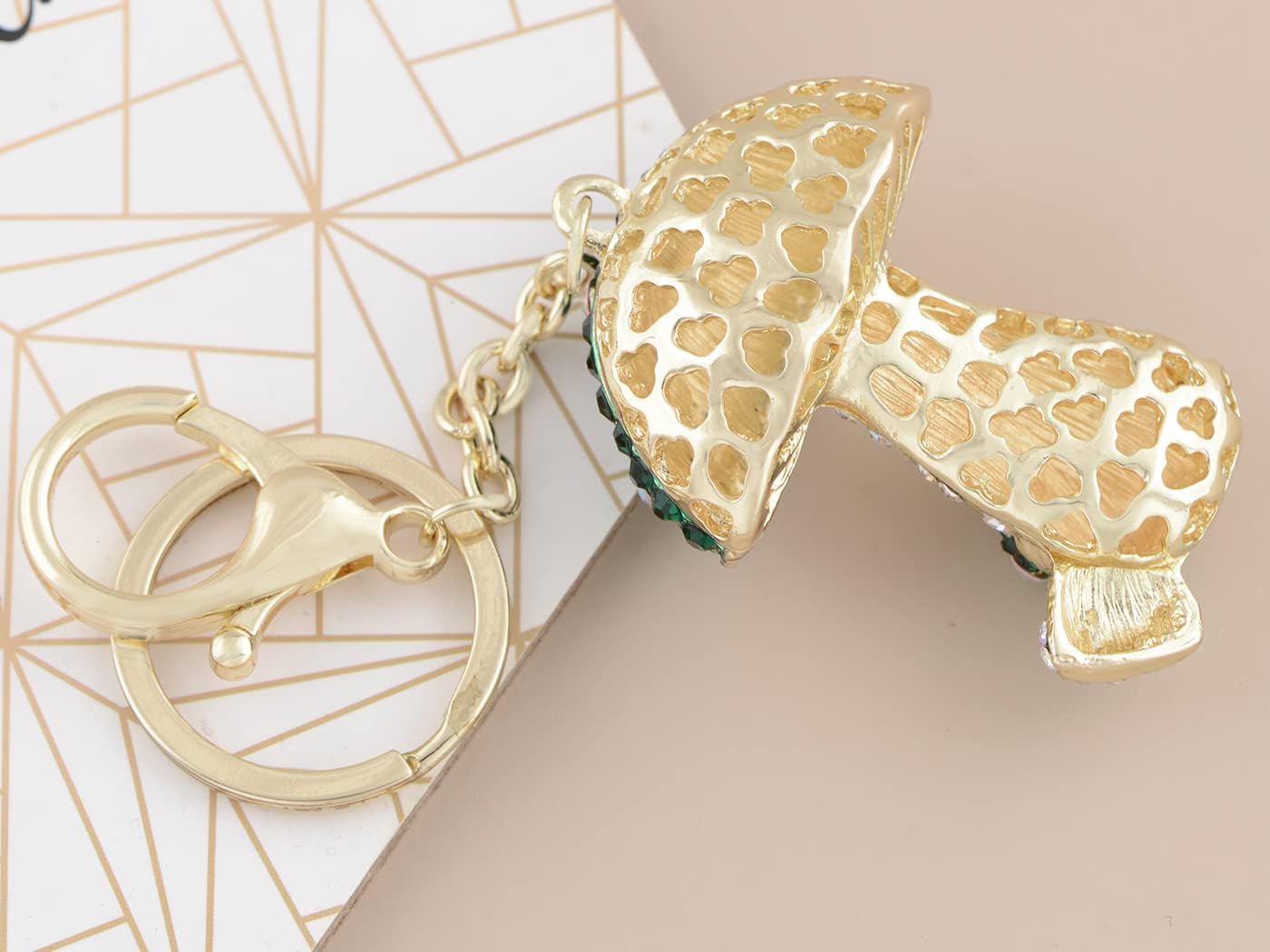 Alilang Golden Tone Sparkly Aurora Borealis Emerald Clear Austrian Crystal Rhinestones Mushroom Charm Keychain - Image 5