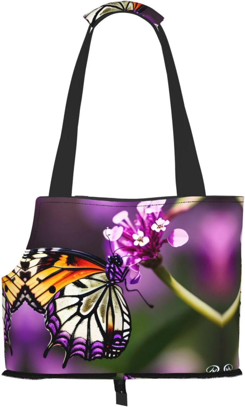 Purple Plum Butterfly Print Portable Foldable Shoulder Bag for Travel,with Collar Hook and Handle Pad,Cute Stylish Design