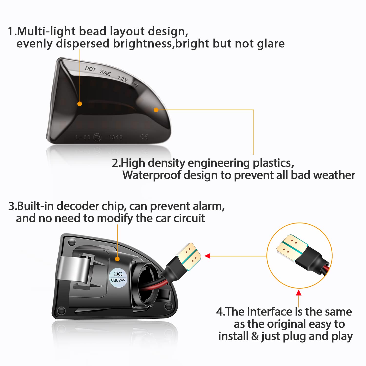 Hacreyatu Dinamici LED Indicatore di direzione laterale per BENZ Smart Fortwo W451 Coupe/Cabrio (Nero-Stella
