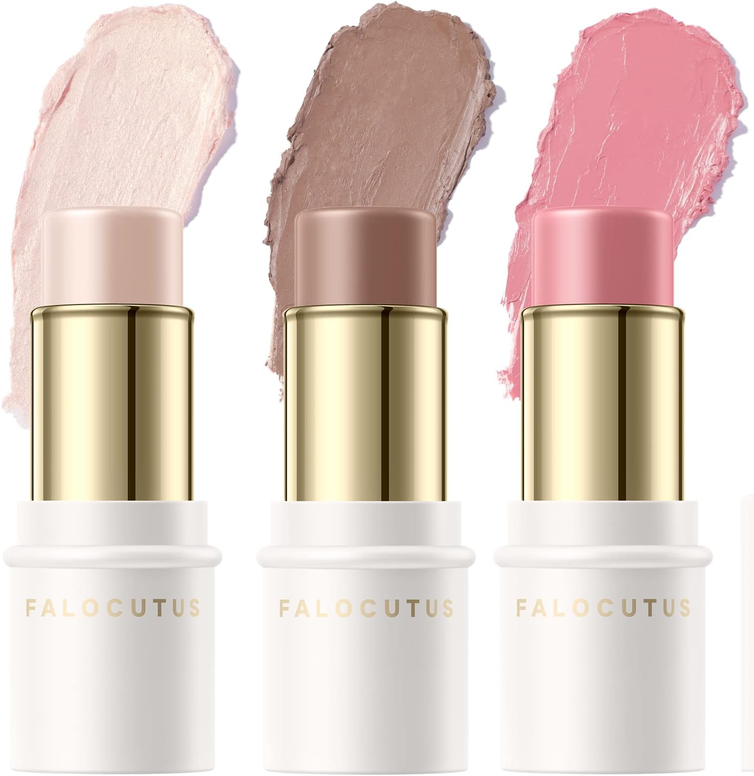 FALOCUTUS 3 Pcs FAIR Contour Stick Set,Cream Blush & Highlighter Bronzer Pen,Long Lasting & Smooth Natural Face Contouring Illuminator,Professional Makeup Kit for All Skin