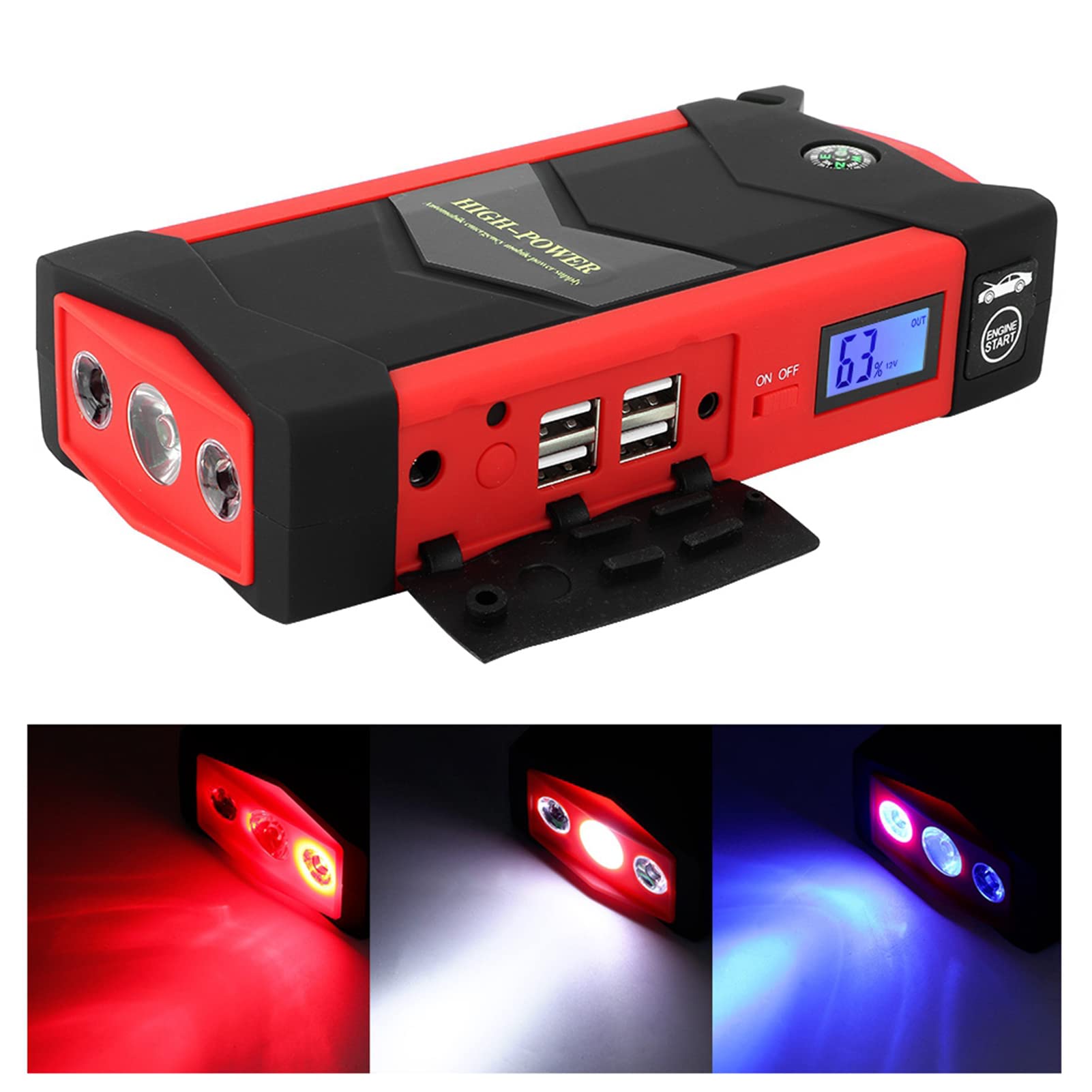 Urządzenie do uruchamiania awaryjnego, 2600A 12V skrzynka do uruchamiania awaryjnego samochodu zestaw wspomagający akumulator przenośna ładowarka powerbank kable rozruchowe adapter do papierosów(EU)