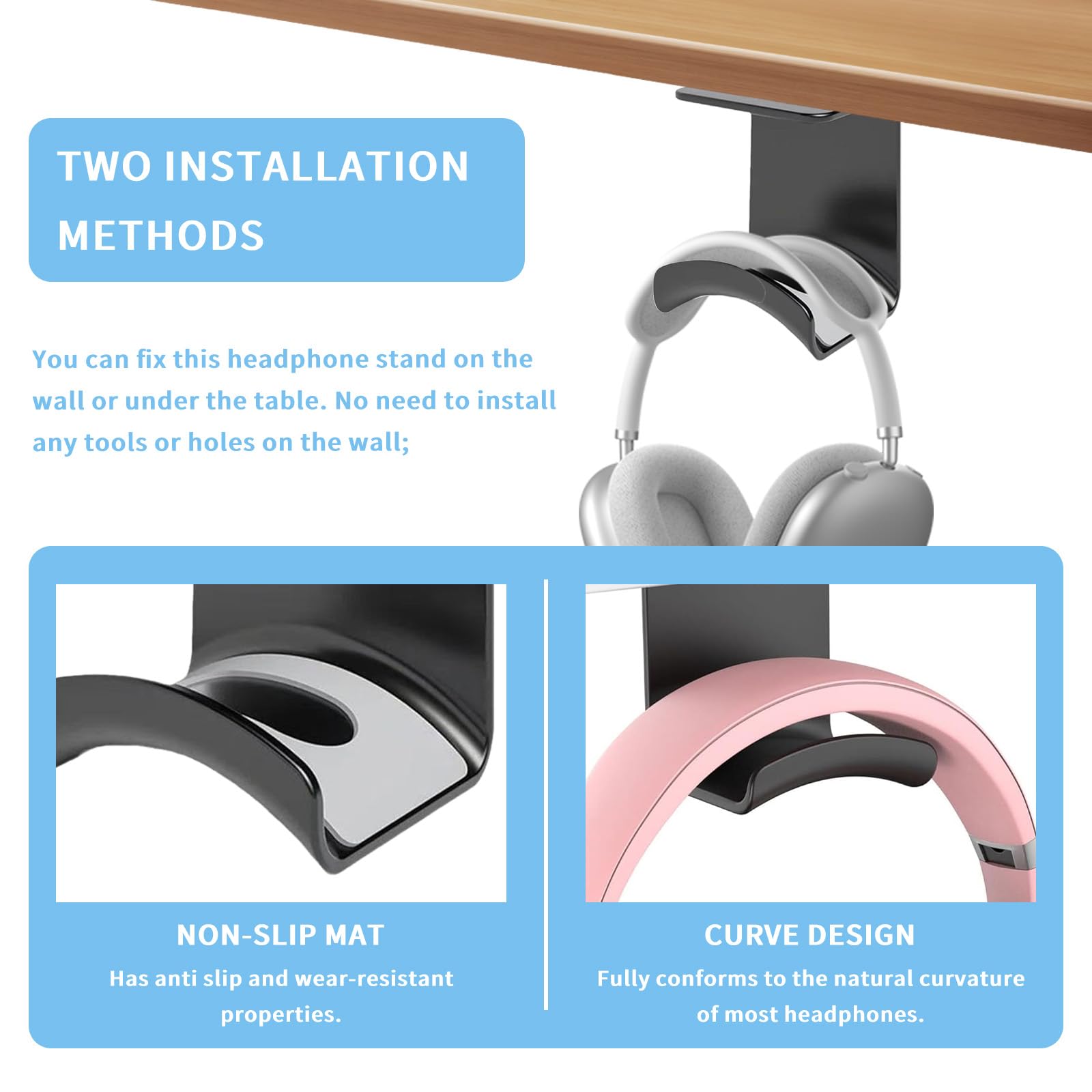 Cxxtkcxxlc 2 Pcs Porta Cuffie da Scrivania Universale, Supporto Con Nastro Adesivo Resistente, Pratico e Premium, Fissaggio a Parete per Auricolari da Gaming, Nero Cxxtkcxxlc 2 Pcs Porta Cuffie da Scrivania Universale, Supporto Con Nastro Adesivo Resistente, Pratico e Premium, Fissaggio a Parete per Auricolari da Gaming, Nero