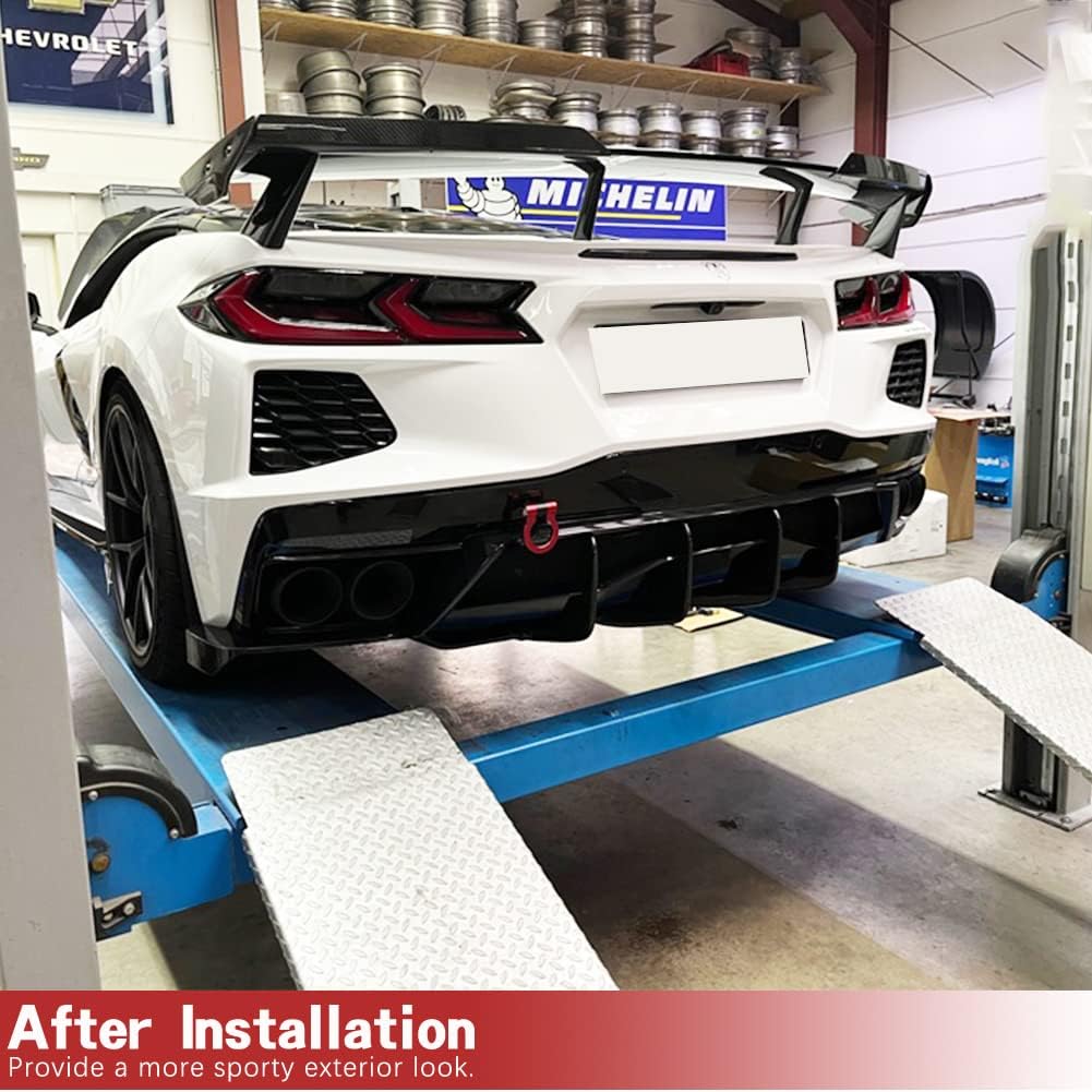 C8 Carbon Fiber Rear Bumper Splitters for 2020-2023 Chevrolet Corvette Stingray C8 2-Door Canards Fin Rear Diffuser Lower Lip Spoiler Valance Protector Factory Outlet (Carbon Fiber)
