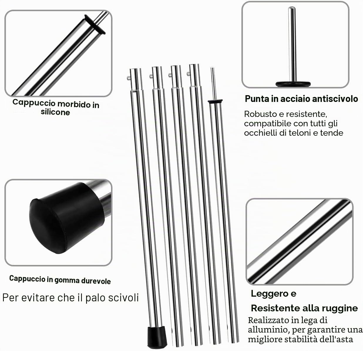 SANLIKE Pali Telescopico per Tenda da Campeggio 200cm, Asta Telescopica per Tenda da Campeggio, Pali di Ricambio per Tenda in Acciaio Inox Palo da Sole a Baldacchino per Spiaggia Montagna Escursione