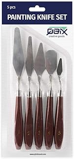 QBIX Malmesser-Set – Ultimativer Künstlerbedarf mit 5 Spachtel-Malwerkzeugen – Edelstahl-Farbschaber-Set mit Holzgriff – P...