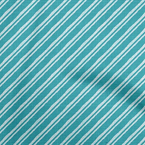 oneOone Cotton Poplin Turquoise Blue Fabric Stripes Dress Material Fabric Print Fabric By The Yard 56 Inch Wide-410