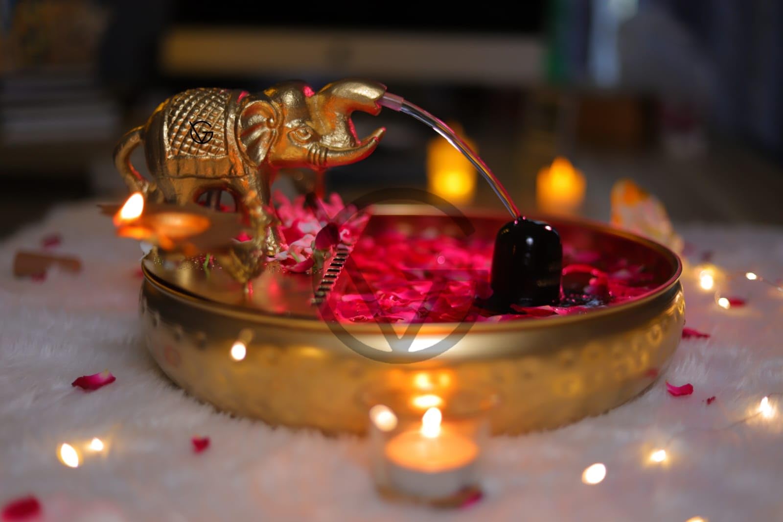 VOGATORE Gold Elephant Fountain Urli with Lotus Diyas, Traditional Decorative Bowl Set for Home, Festival, Wedding Decor, Diwali Decoration, Ganesh Chathurthi and Gifting-image-10