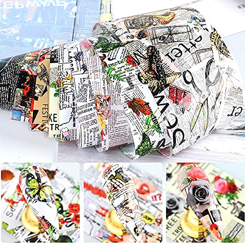 10 Sheets Newspaper Nail Stickers Words Letters Pattern Stickers Symphony Foil Paper Printing Transfer Acrylic Decals For Women Manicure Tips Wraps Decorations #TOP2
