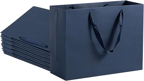 Miniatura 2 de driew Bolsas de regalo azul marino, paquete de 12 bolsas de regalo extra grandes azul marino, asas de cinta, bolsas de regalo de papel resistente de