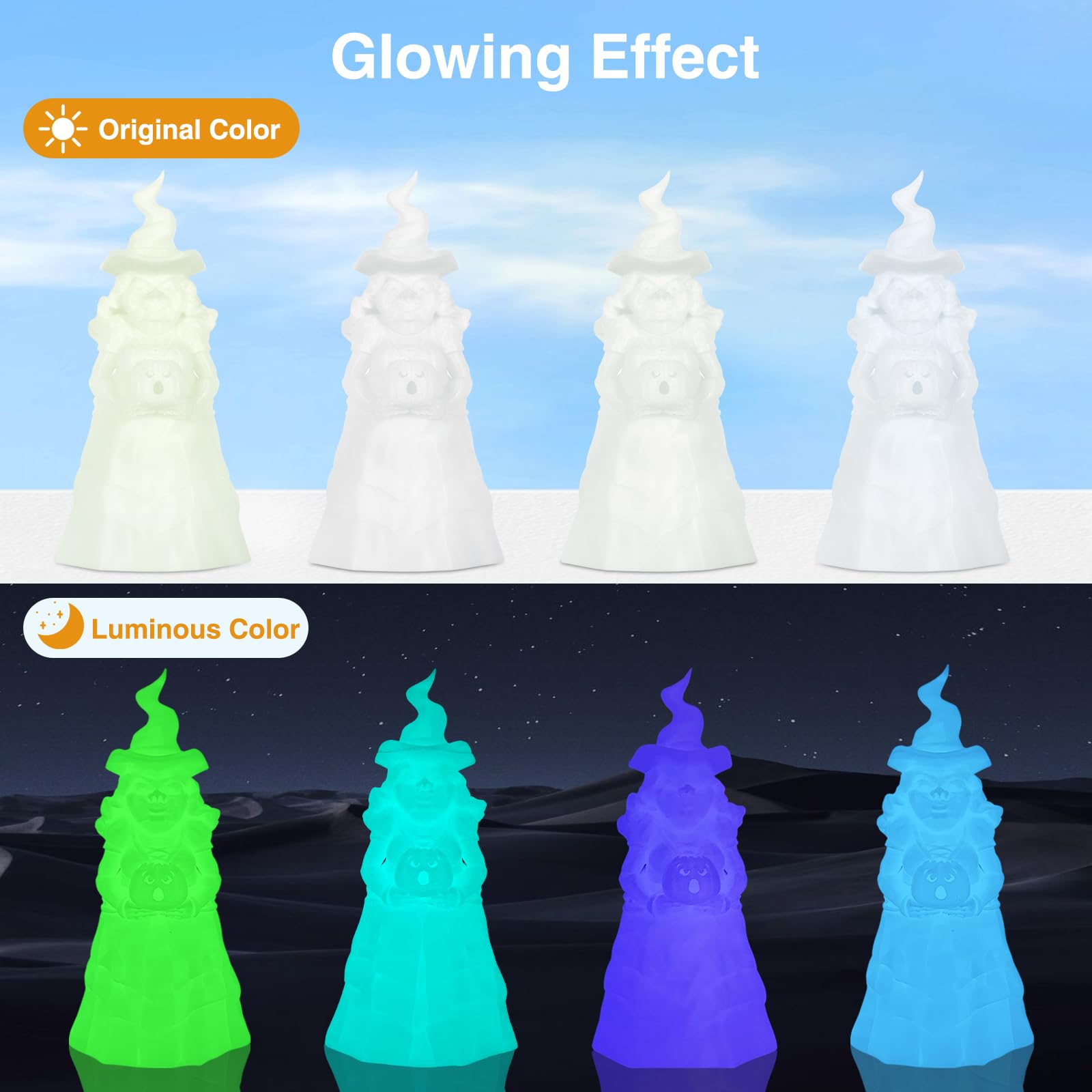 Paquete de 6 filamentos PLA que brillan en la oscuridad, paquete de 6 (250 g por carrete, 1.5 kg en total), filamento fluorescente de luz nocturna (verde, verde azulado, morado, rojo rosa, azul, verde