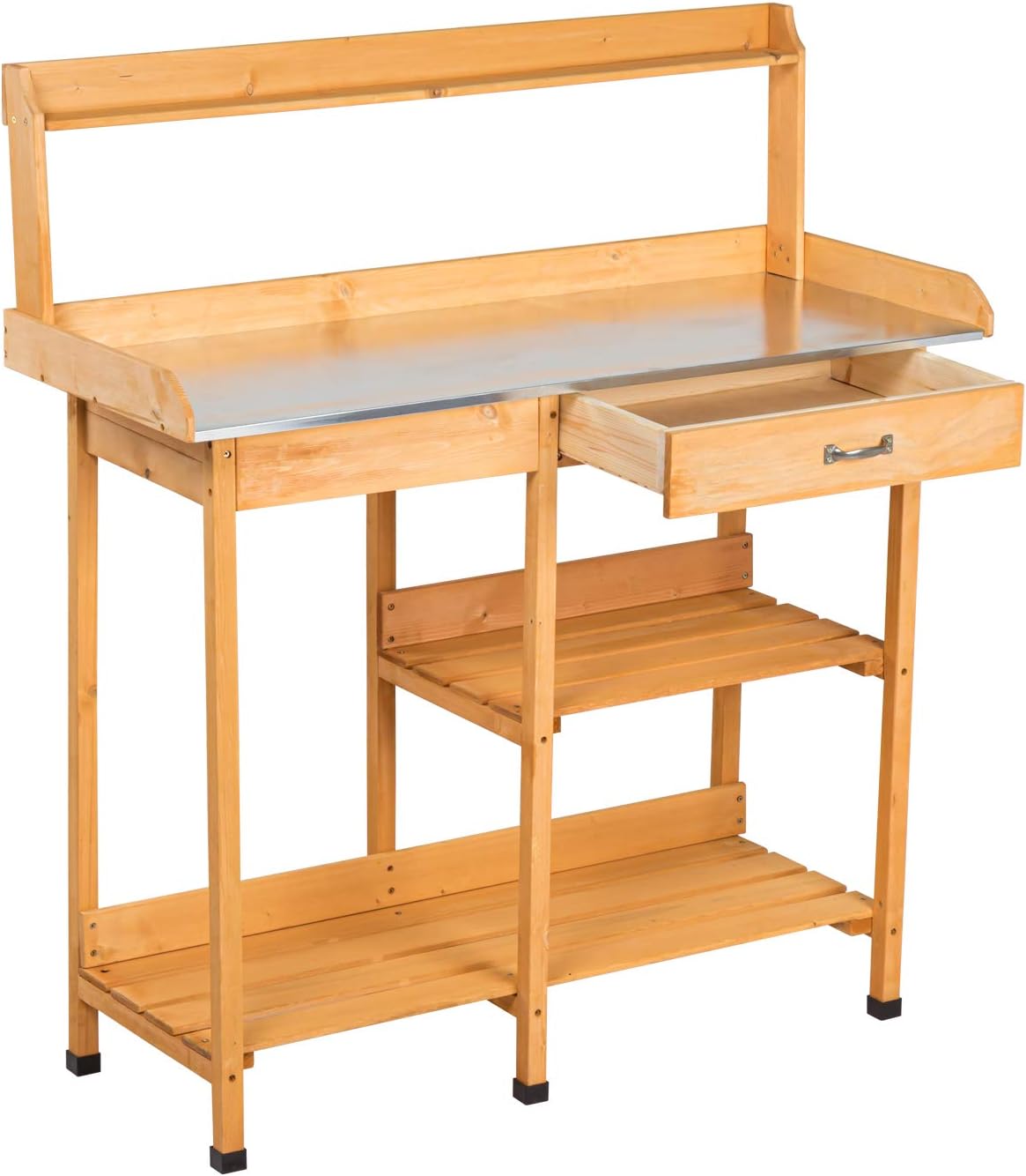 Buy Outdoor Garden Potting Bench with Metal Tabletop, Garden Work Bench Planting Workstation w