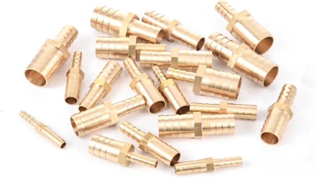 4 6 8 10 12 14 16 18mm Hose Barbed x Hose Barbed Brass Barbed Pipe Fitting Reducer Coupler Connector Adapter Air Fuel Gas Water(6mmx4mm)