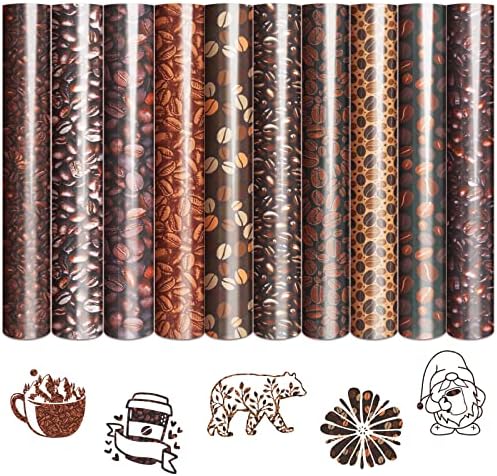 Tintnut Brown Heat Transfer Vinyl Bundle - 10 Sheets 10x12 Inch Coffee Bean Iron on Vinyl Patterned HTV DIY T-Shirt Hats Clothing for Cricut or Cameo