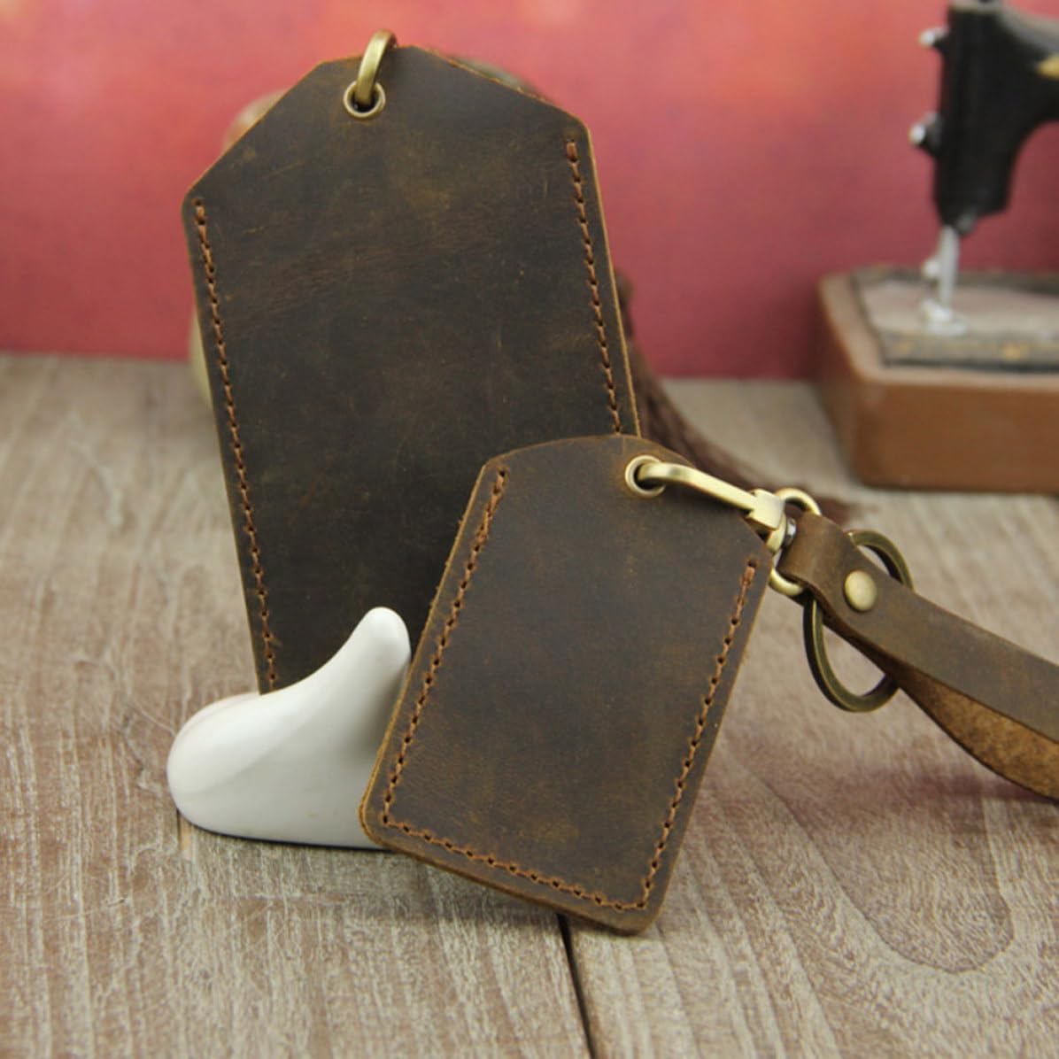 Leather Students Cover Keychain Coin Purse Lightweight Card Holder for Bus and Bank Cards with Brown Mini Wallet for Office Staff and Students