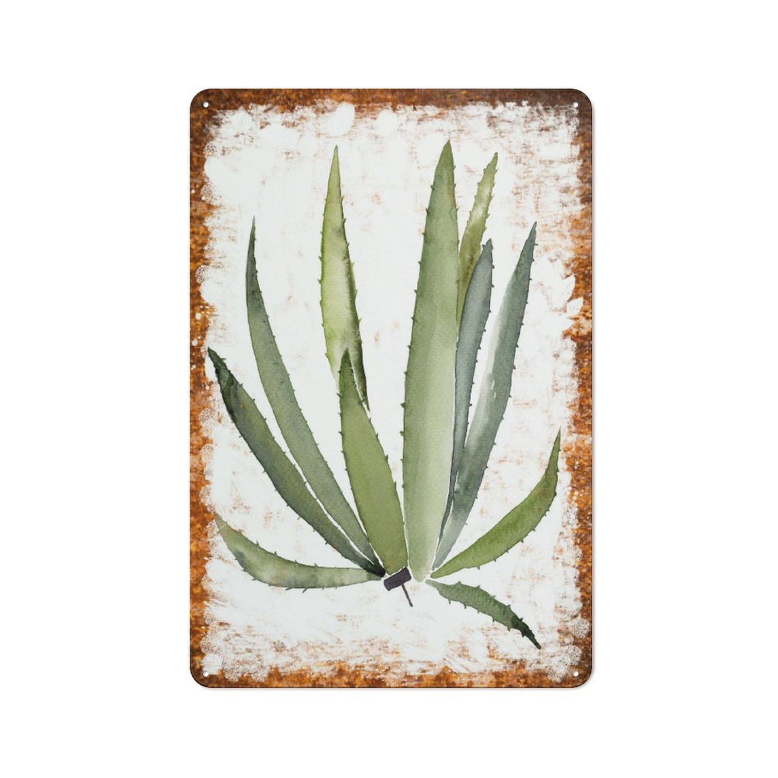 peiyeety Metal Tin Sign Green Aloe Vera Plant Pattern Vintage Rustic Wall Art Kitchen Bathroom Bedroom Living Room Cafe Farmhouse Entryway Office Garage Home Bar Laundry Room Porch Patio 8x12 Inch