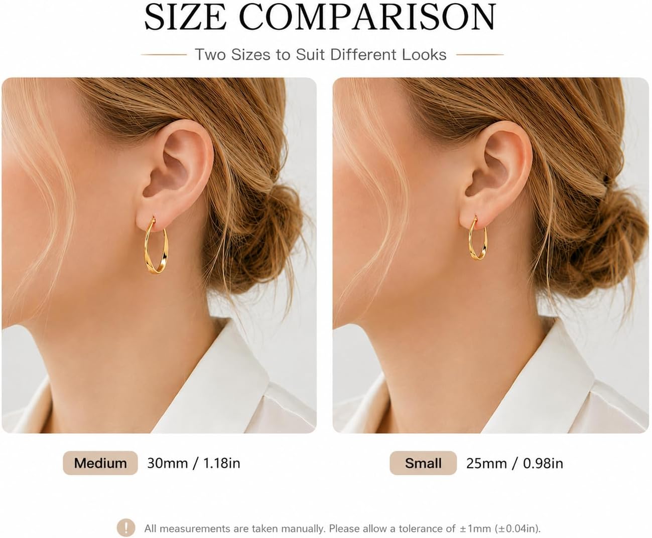 14K Gold Hoop Earrings for Women Twisted Wave Gold Hoops Lightweight Hypoallergenic Spiral Design Trendy Elegant Jewelry Gift for Everyday Wear 25mm Small 30mm Medium