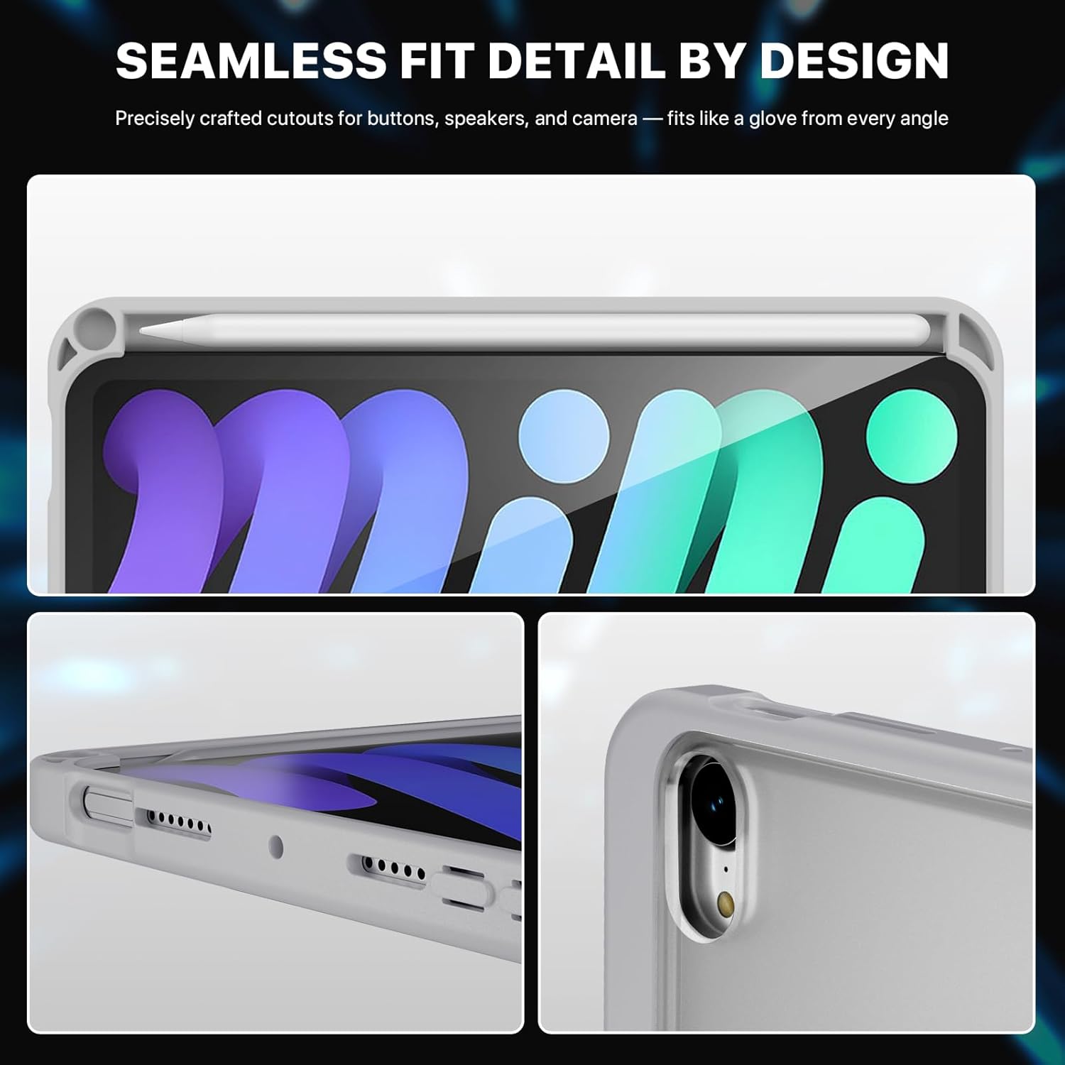 iPad mini Case for A17 Pro/6th Gen, Dual Kickstand Protective Cover with Apple Pencil Holder for 8.3” iPad mini (Grey, iPad mini A17 Pro/6th)