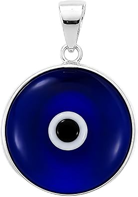 Mystic Jewels by Dalia Glass Evil Eye Pendant for Good Luck 925 Sterling Silver Diameter of Pendant 0,6 inches