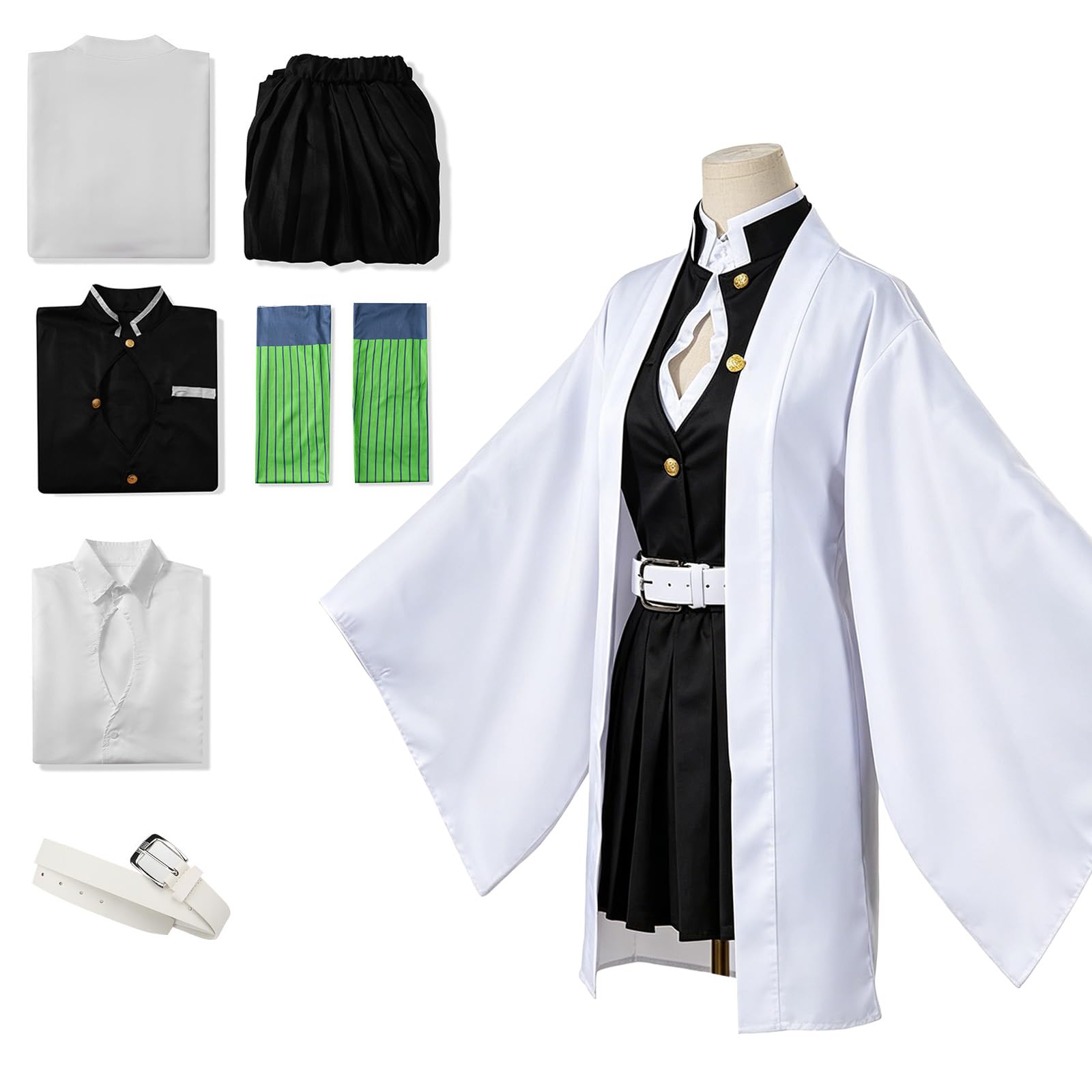 BUERPINKING Anime Cosplay, Kimono Carnival Performance Outfits, Cosplay Costume, Anime Costume for Women, Men, Girls and Coat (Black and White, XXL)