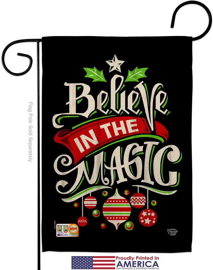 Believe The Magic Garden Flag Set Wall Hanger Wintertime Christmas Santa Marry Xmas Present Reindeer Season Snow Small Decorative Gift Yard House Banner Made In USA 13 X 18.5