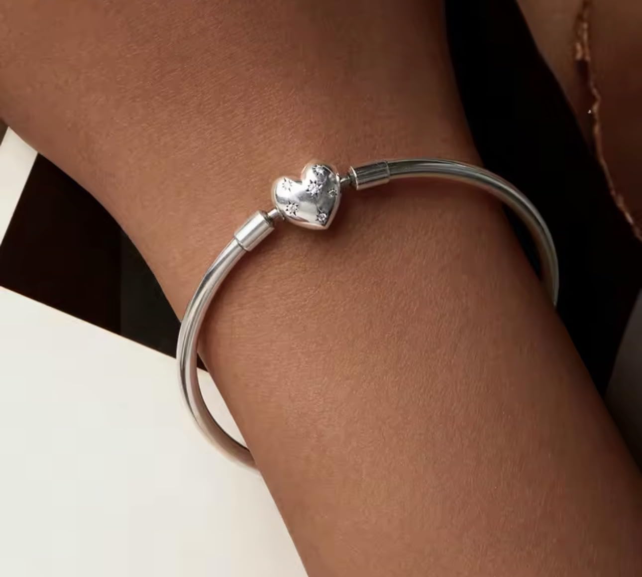 Brazalete con dije de corazón de amor Pulsera brillante de 17 cm Plata de ley 925 genuina Compatible con dijes de