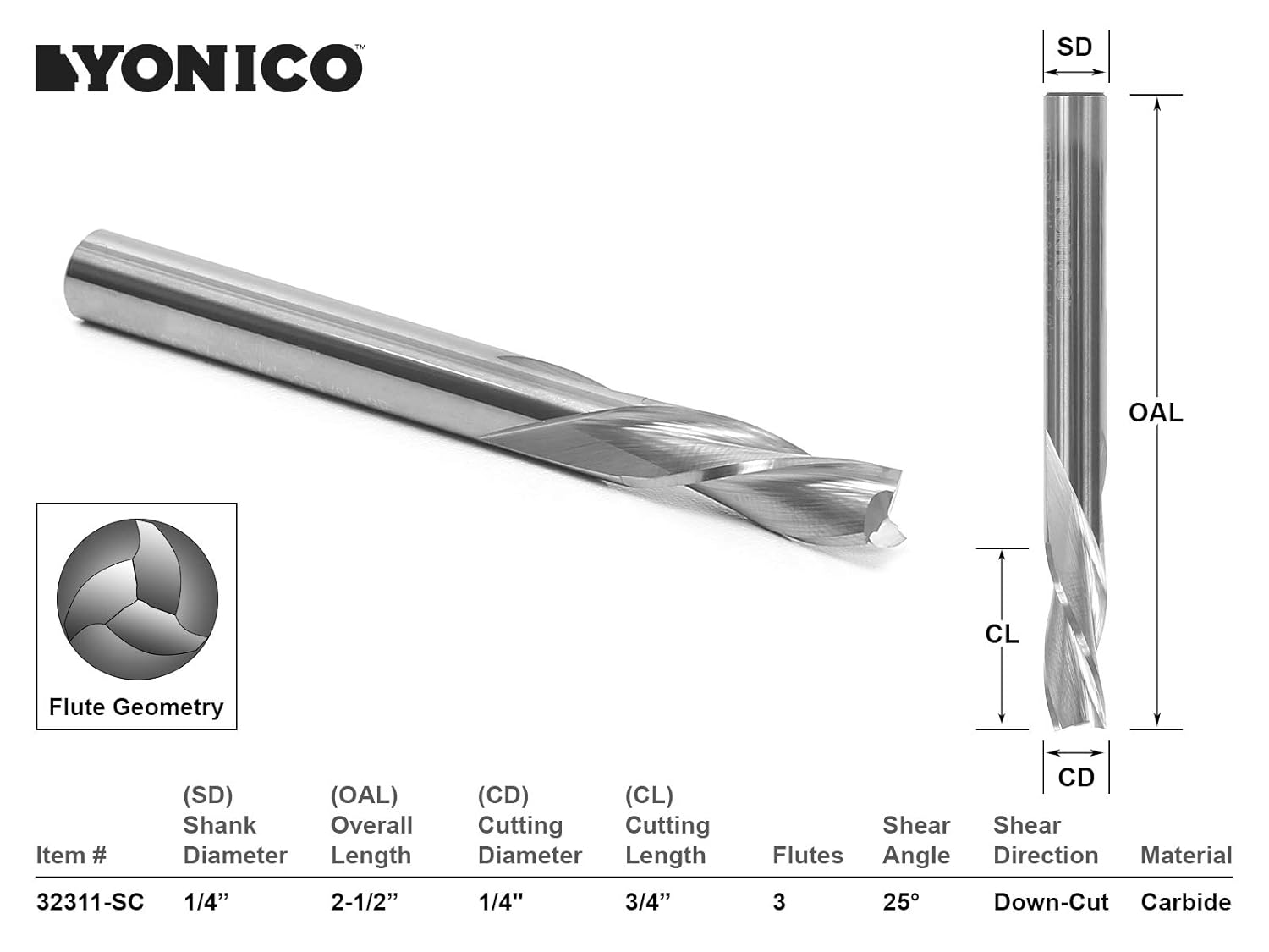 Top Brands Yonico 32311-SC 1/4-Inch Dia. 3 Flute Downcut Spiral End Mill CNC Router Bit 1/4-Inch Shank Crazy Deals Yonico 32311-SC 1/4-Inch Dia. 3 Flute Downcut Spiral End Mill CNC Router Bit 1/4-Inch Shank
