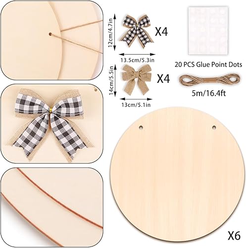 Miniatura 10 de Paquete de 6 círculos de madera para manualidades de 14 pulgadas sin terminar rebanadas de madera en blanco para colgar puertas, discos redondos de