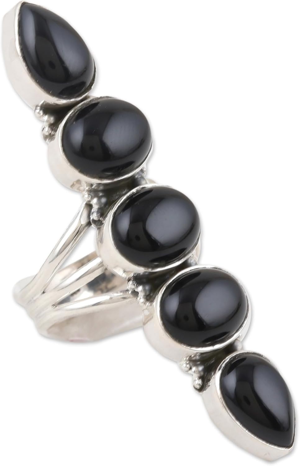 NOVICA Artisan Handmade Onyx Cocktail Ring Black .925 Sterling Silver from India Gemstone Birthstone 'Midnight Glam'
