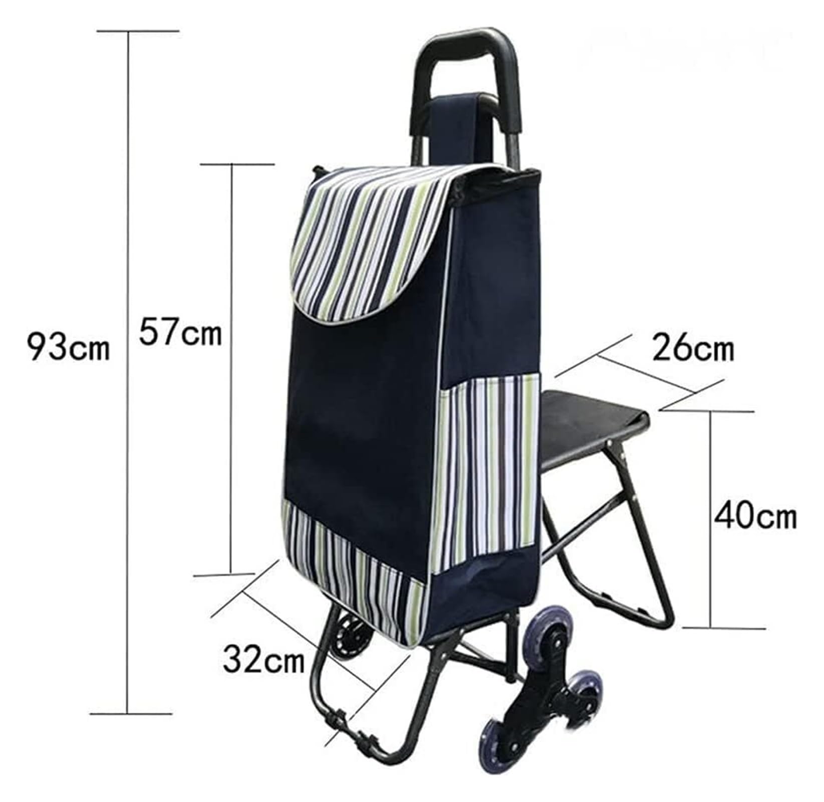 Einkaufswagen Tragbarer, Faltbarer Einkaufswagen mit Sitz, 6 Rädern, Treppensteigwagen for Lebensmittel, Wäsche, persönlicher Handwagen