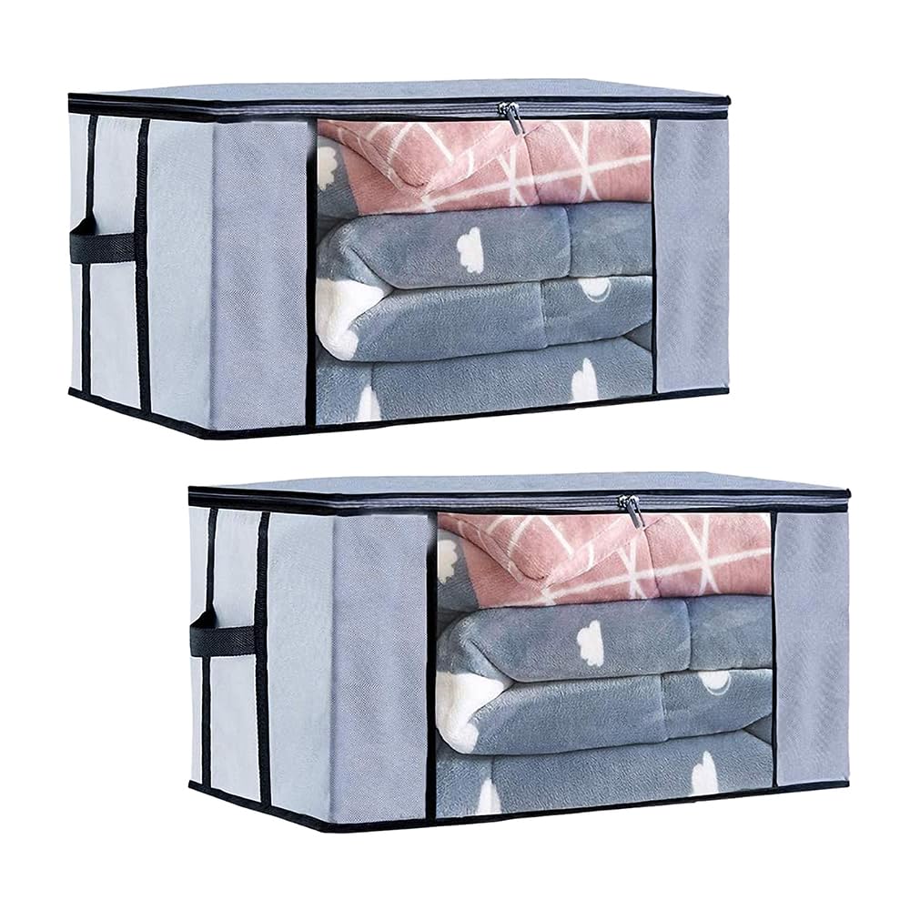 Underbed Storage Bag for Blankets, Quilts & Clothes | Non-Woven Fabric Storage Organizer with Clear PVC Window, Strong Zipper & Side Handle | Grey Set of 2-image-19