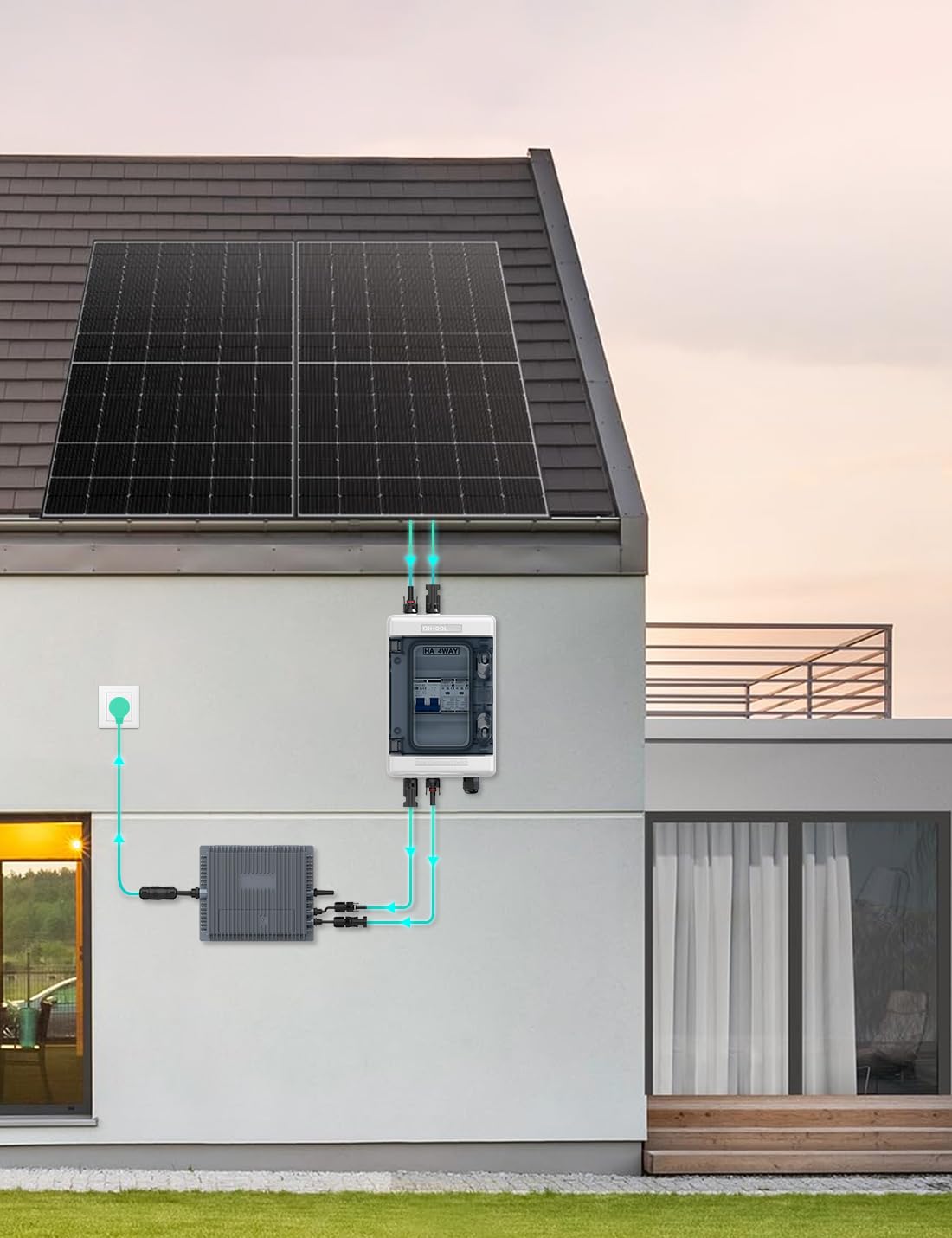 DIHOOL DC überspannungsschutz PV Anlage Solar Anschlusskasten für 2 * 600W Solarmodule Balkonkraftwerk, DC Trennschalter 40A 1000V