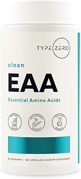 Type Zero Clean EAA Capsules 1,200mg per Serving, Essential Amino Acids Supplement with 9 EAAs, 180 Capsules, 90 Servings