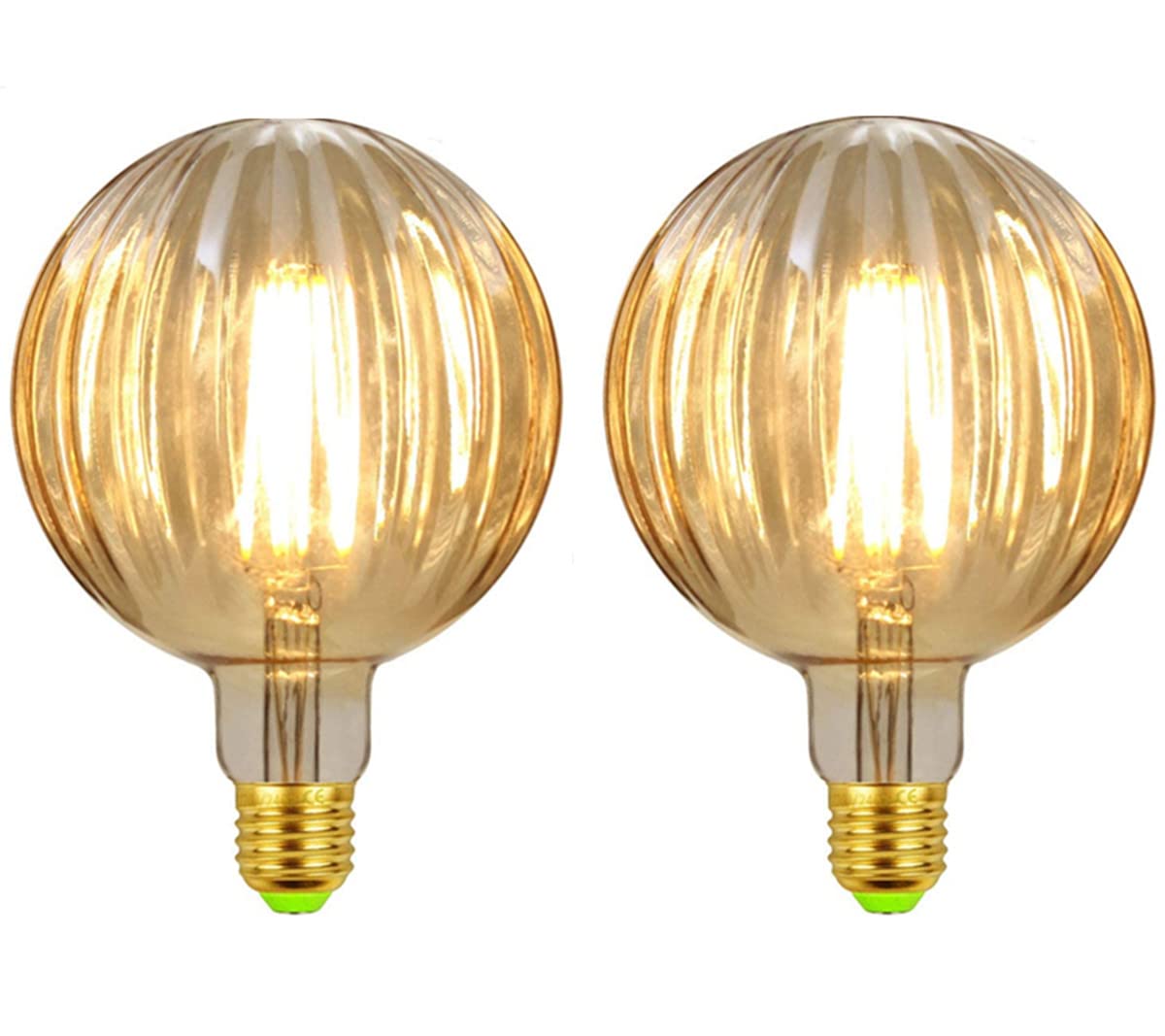ABLIN 2 Pack LED Light Bulb, E27 Screw Bulb Vintage LED Bulb 4W Edison Light Bulbs Decorative Light Bulb (G125 Watermelon Gold)