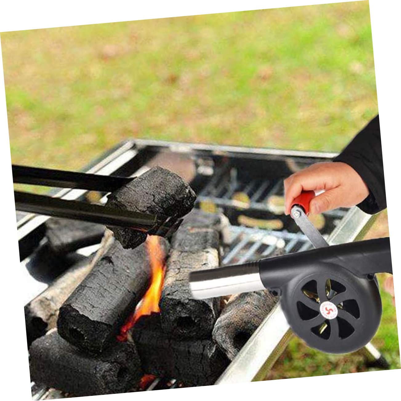 Abaodam Soffiatore D'aria Manuale per Barbecue in Abs e Ferro senza Alimentazione per Campeggio e Attività All'aperto per Accendere Rapidamente il Carbone